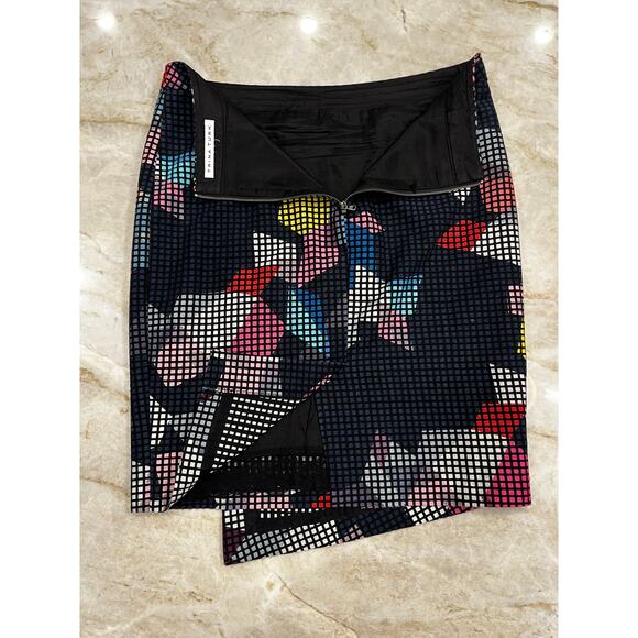 Trina Turk Geometric Pixel Print Faux Wrap Skirt | Cotton Lined | Fits Size 6 - Picture 3 of 9